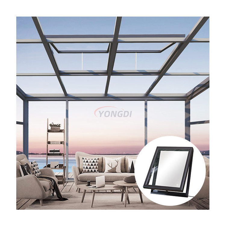 Remote control aluminum electric glass roof blinds retractable motorized sliding skylight system window for sunroom