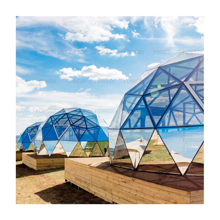 Low cost outdoor solar garden geodesic 6063 aluminum profile round glass plant dome greenhouse grow igloo tent