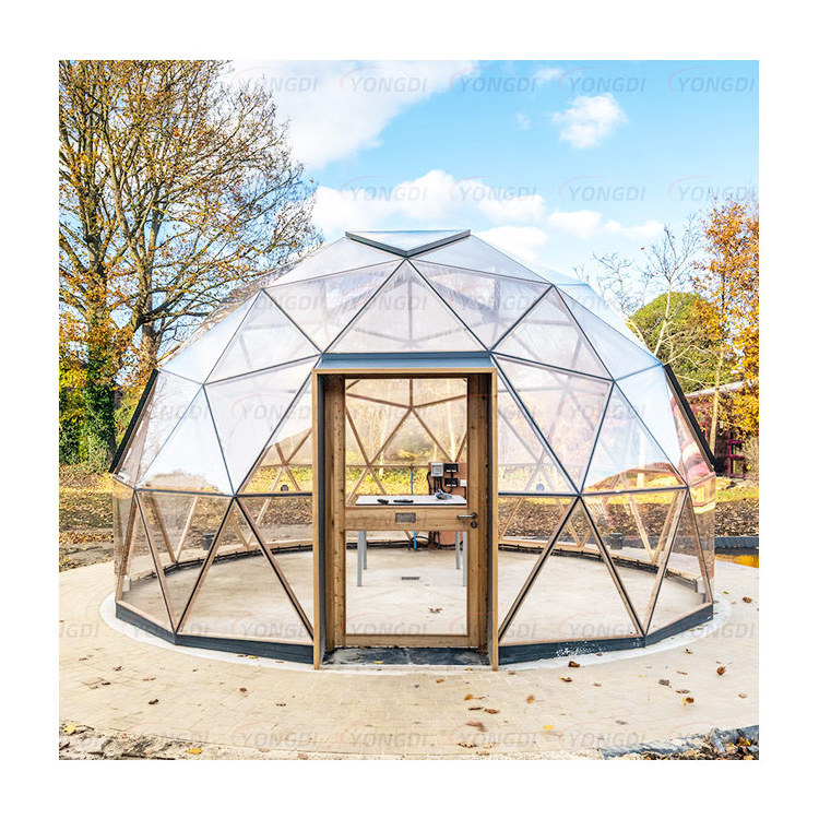 Low cost outdoor solar garden geodesic 6063 aluminum profile round glass plant dome greenhouse grow igloo tent