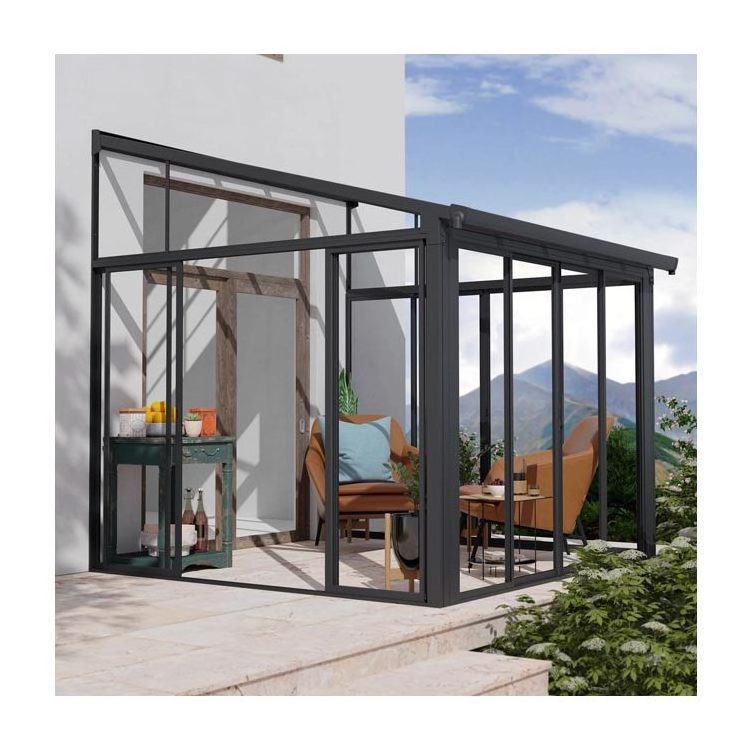 Free standing slant roof houses four season winter garden backyard glass aluminum sunrooms for sale