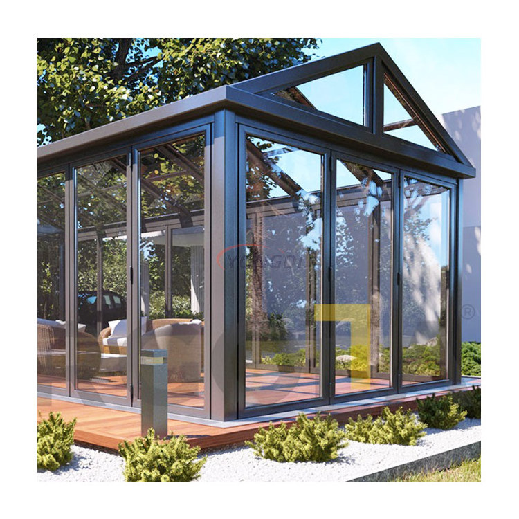 Modern aluminium frame polycarbonate glass roof 4 season wall mounted sunroom greenhouse kit set