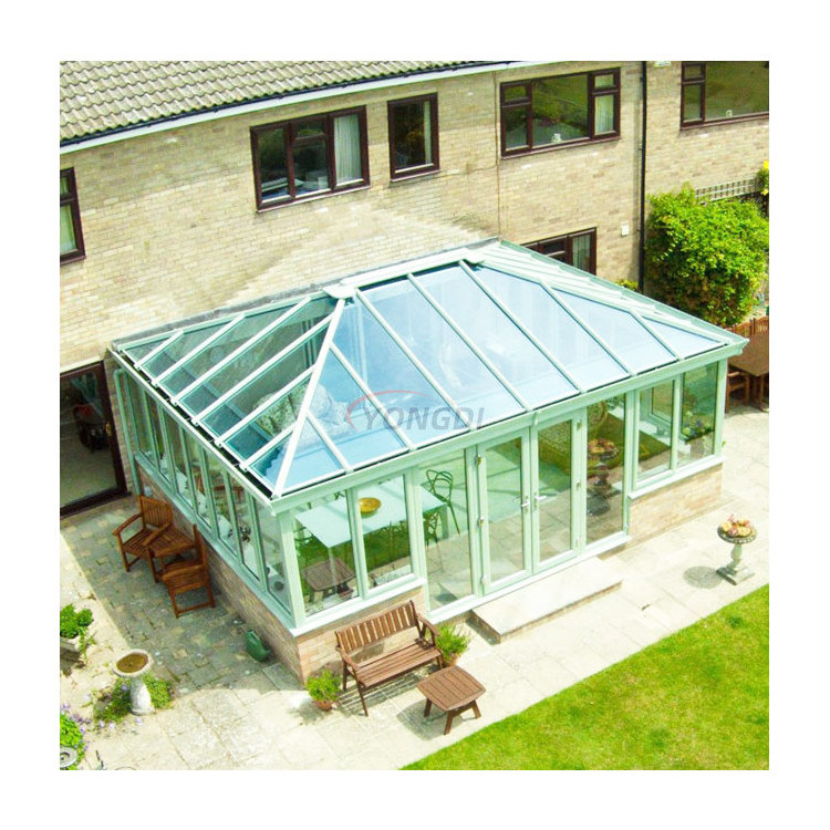 Aluminium flat slant gable 10x12 electric retractable glass skylight roof for patio sunroom