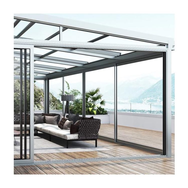 Free standing slant roof houses four season winter garden backyard glass aluminum sunrooms for sale