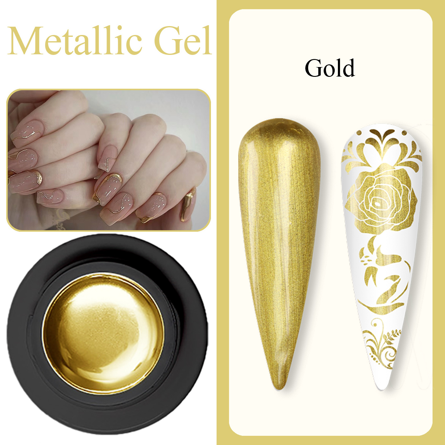 Free Sample Gel 5g Gold Mirror 3D Metal Nail Art Silver Rose Gold Metallic Painting Gel  Led/Uv Design Paint Polish