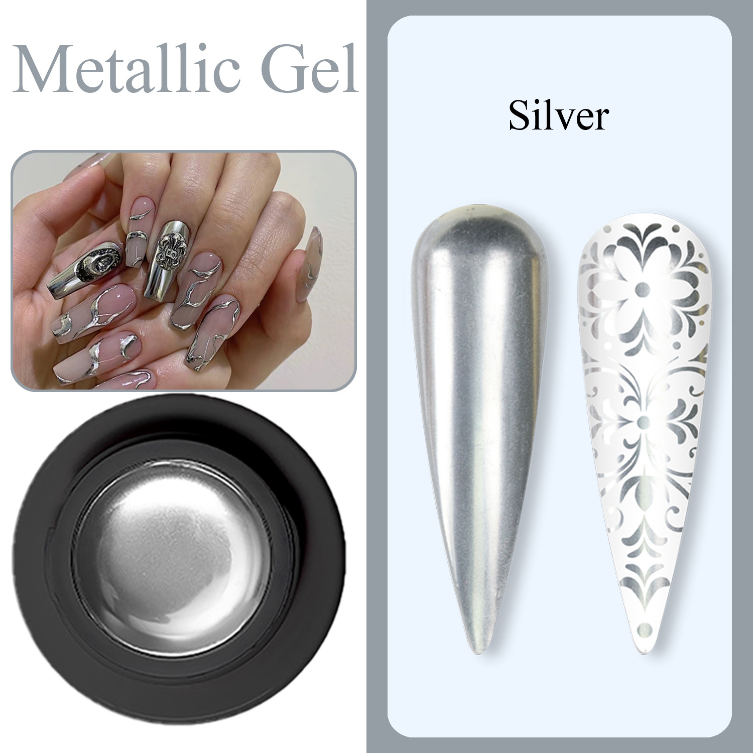 Free Sample Gel 5g Gold Mirror 3D Metal Nail Art Silver Rose Gold Metallic Painting Gel  Led/Uv Design Paint Polish