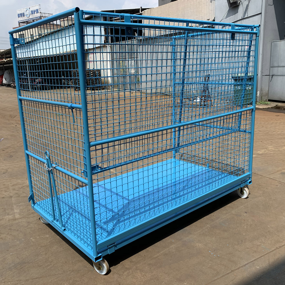 factory wholesale customized powder coating galvanized metal steel foldable trolley cart folding crates heavy duty trolley