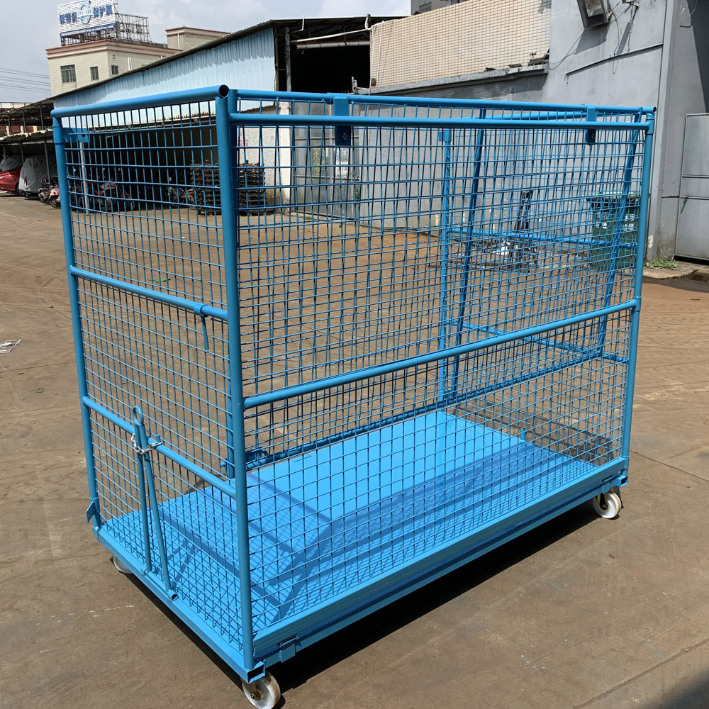 factory wholesale customized powder coating galvanized metal steel foldable trolley cart folding crates heavy duty trolley