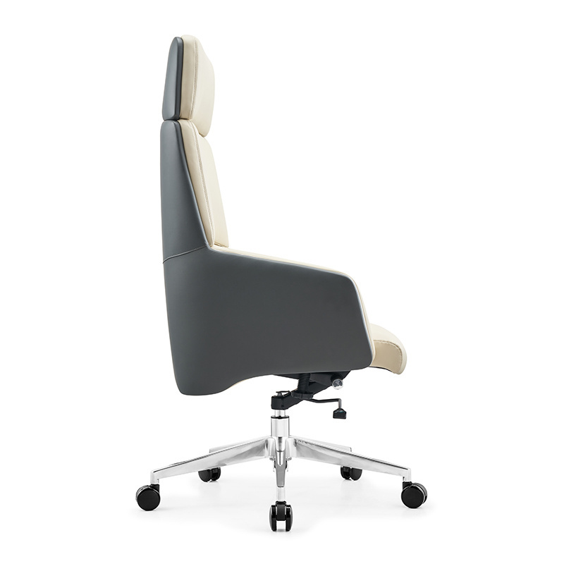 Beige and black ribbed back pu leather office chair white executive genuine chair