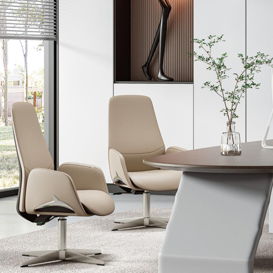 New design beige executive leather office chair sale without wheels