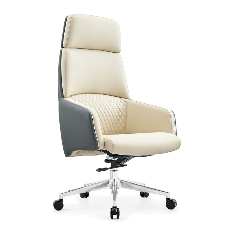 Beige and black ribbed back pu leather office chair white executive genuine chair