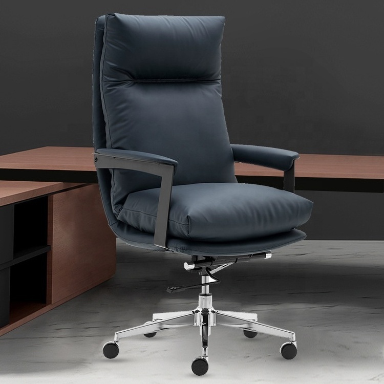 With full high density sponge navy blue high back pu leather office chair