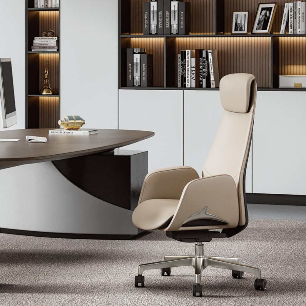 New design beige executive leather office chair sale without wheels