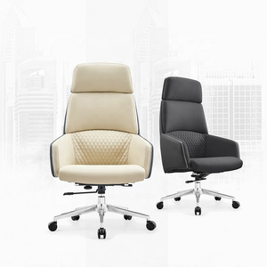 Beige and black ribbed back pu leather office chair white executive genuine chair