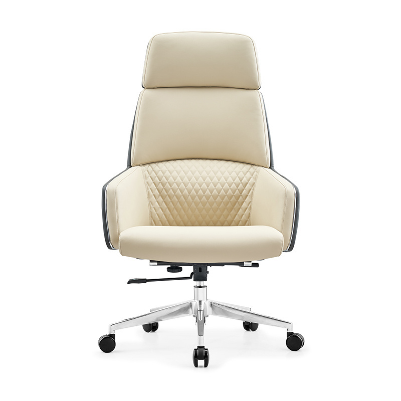 Beige and black ribbed back pu leather office chair white executive genuine chair