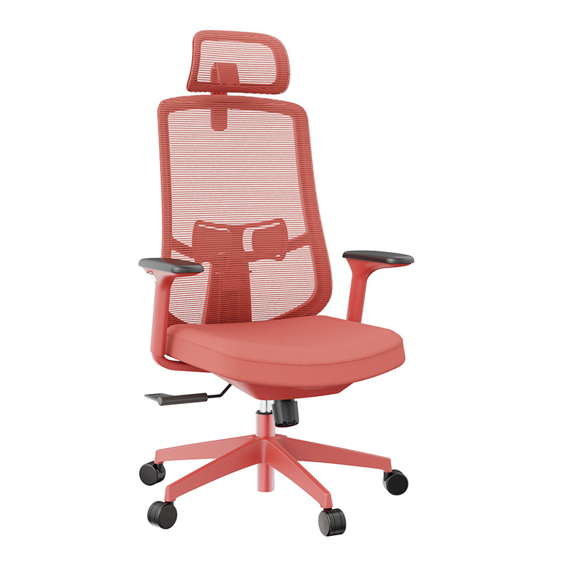 Mesh fabric swivel computer desk chair with headrest pink red argonomic office chair