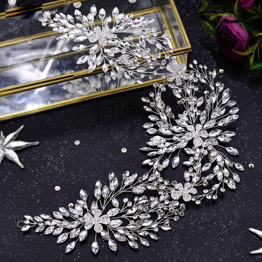 Luxury Princess Queen Pageant Clear CZ Flower Headband for Bridal Crystal Tiara Crowns Wedding Hair Accessories