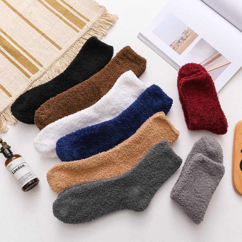 Winter Warm Mens Fuzzy Socks Thick Coral Fleece Women Sock Solid Soft Breathable Plush Home Sleeping Indoor Floor Towel Socken