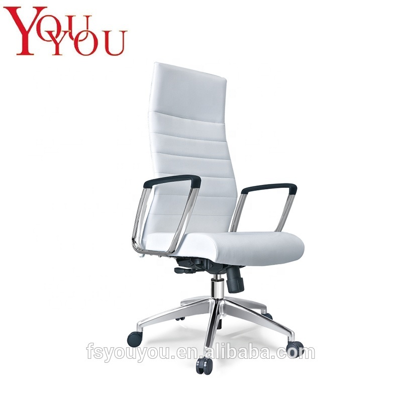 White Leather Swivel Office Chair With Chrome Arms Modern Leather Executive Office Chair