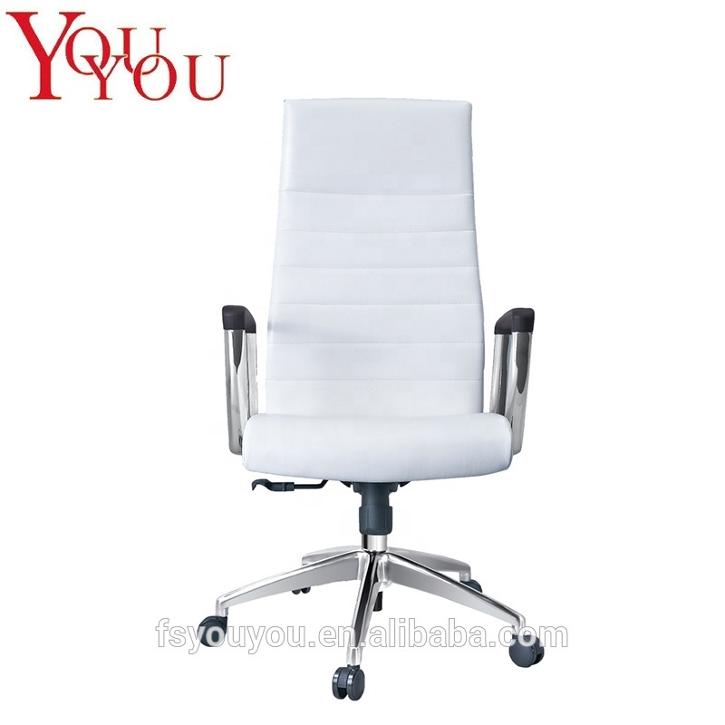 White Leather Swivel Office Chair With Chrome Arms Modern Leather Executive Office Chair