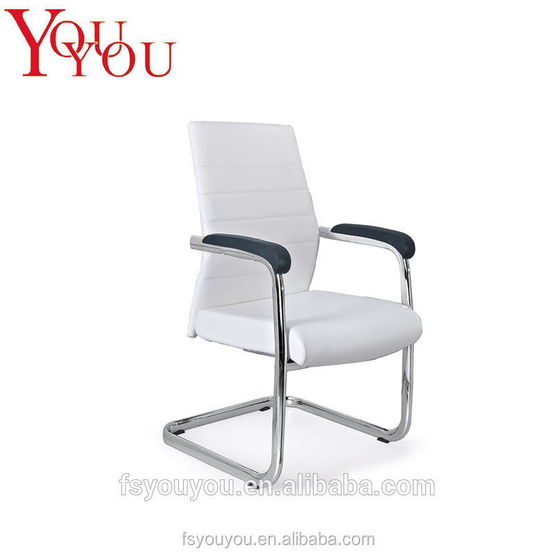 White Leather Swivel Office Chair With Chrome Arms Modern Leather Executive Office Chair