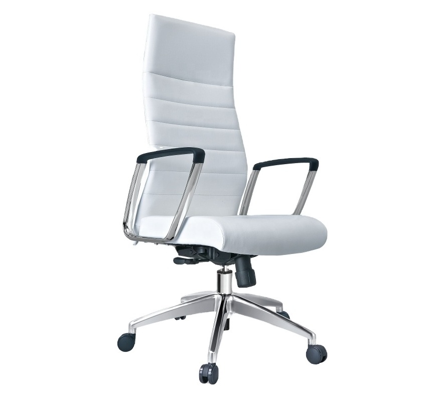 White Leather Swivel Office Chair With Chrome Arms Modern Leather Executive Office Chair