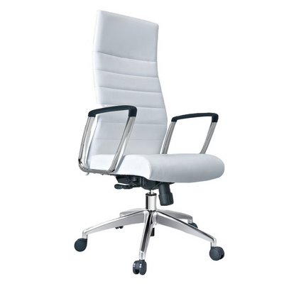 White Leather Swivel Office Chair With Chrome Arms Modern Leather Executive Office Chair