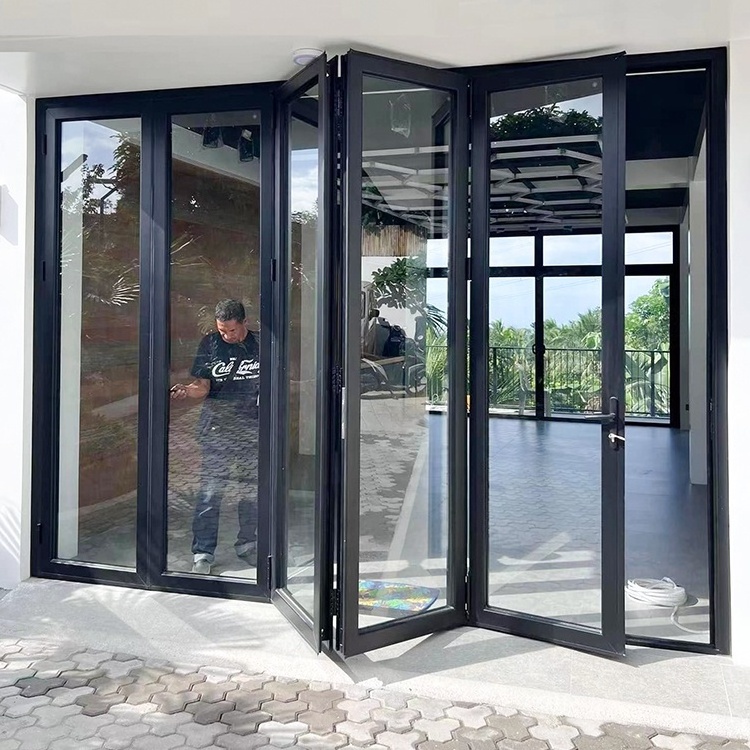 glass sliding patio aluminum bi folding door folding exterior glass doors stainless steel folding door hinge with handle