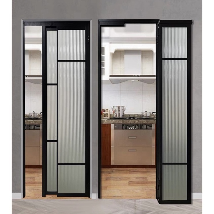 Kitchen bathroom  aluminium pd door slide and swing pt door pt energy-saving doors Double Tempered Glass  toilet partition