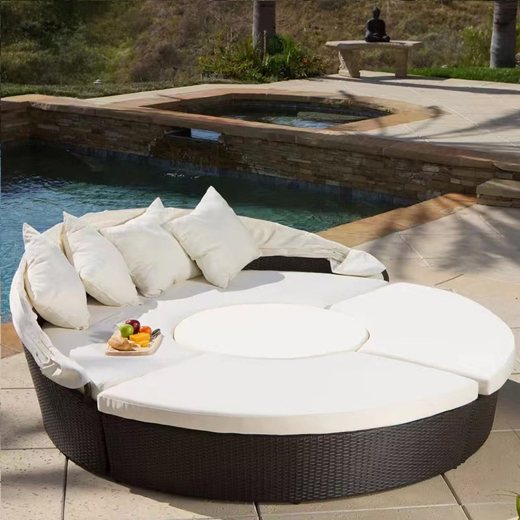 Garden round sofa balcony patio lounger pool beach sunbed wicker round bed set outdoor furniture