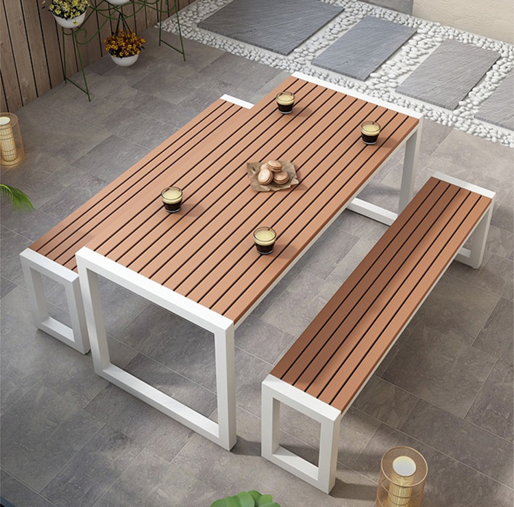 Outdoor dining table park plastic wood tables and chairs patio bench garden balcony tables and chairs combination