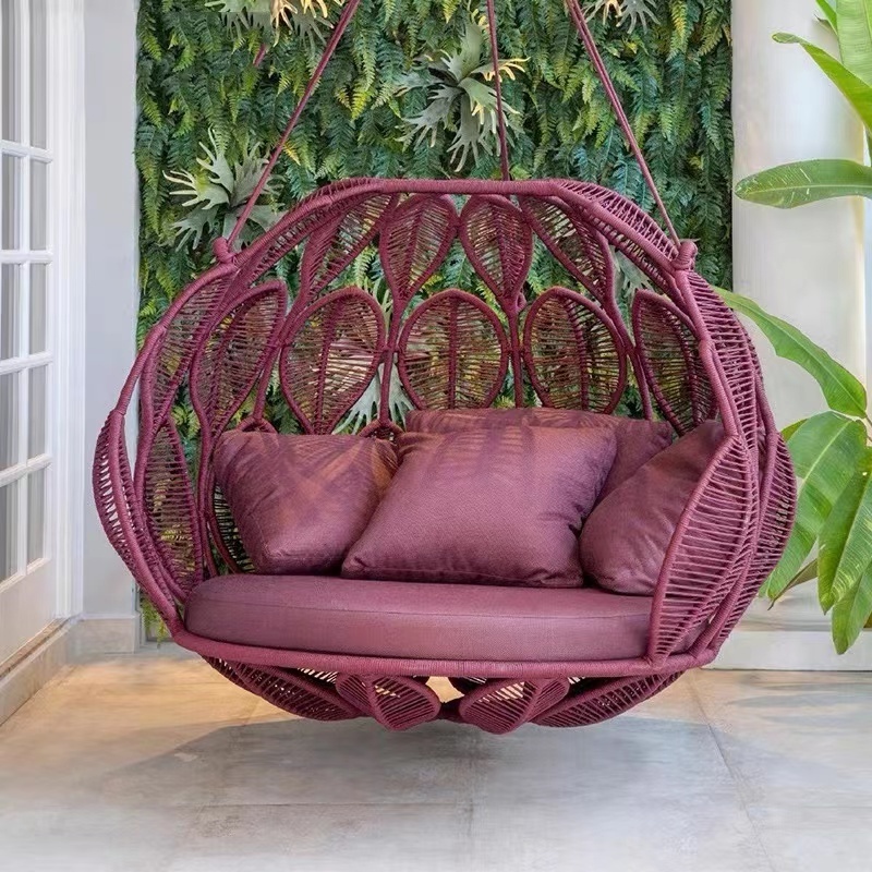 Garden balcony rattan hanging basket rocking chair villa model house rope floor home outdoor hanging chair swing