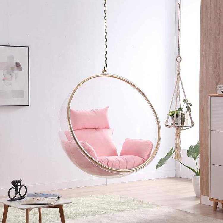 Indoor Exterior Unique modern Furniture Clear Swing Acrylic Hanging Ball  Egg Bubble Chair livingroom swing chair