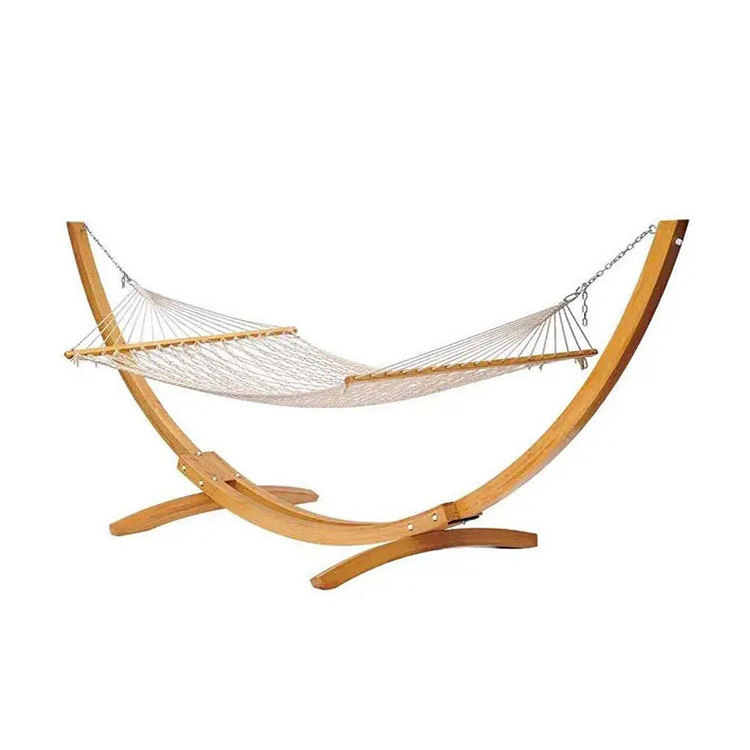 Wooden patio hanging chair With Aluminum Wood Stand Beach net Hammock outdoor swing bed