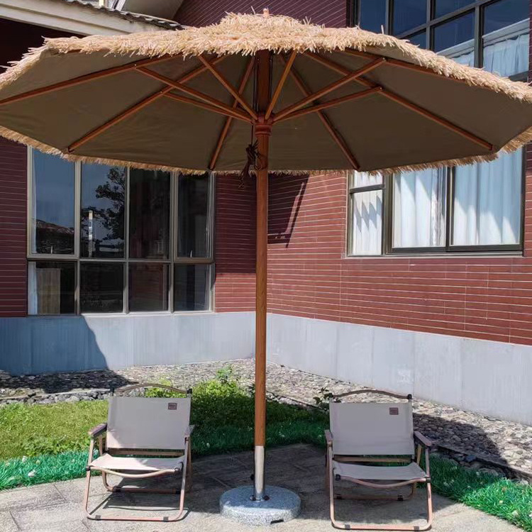 Outdoor thatched umbrella patio center column sunshade outdoor umbrella simulation straw umbrella