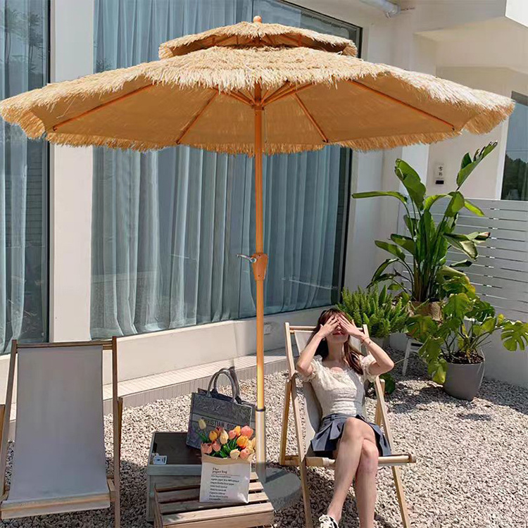 Outdoor thatched umbrella patio center column sunshade outdoor umbrella simulation straw umbrella