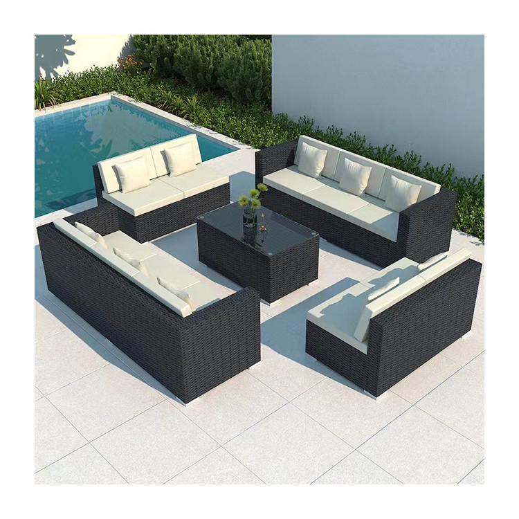 Luxury Modern Patio Garden Furniture Black Rattan Outdoor Sofa Set Aluminum Rattan Chair