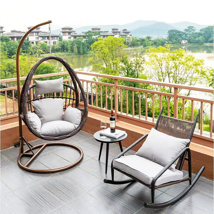 Outdoor Hanging Rattan Egg Chair Garden Swing Chair with Stand Hanging Egg Chair