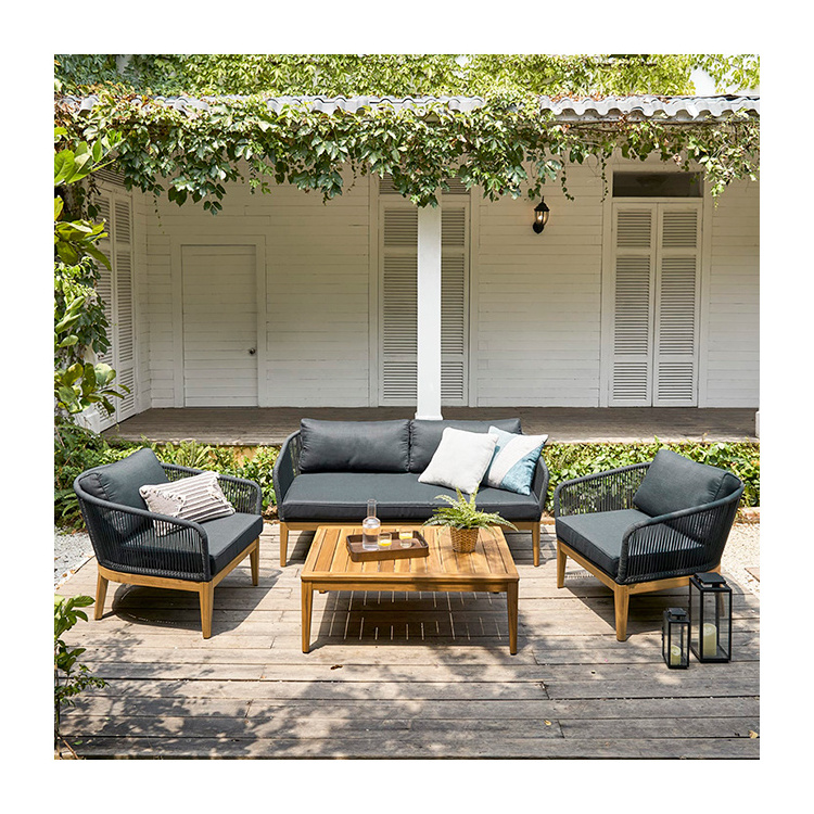 Luxury outdoor sofa furniture patio sofa set hotel faux wood grain rope garden furniture