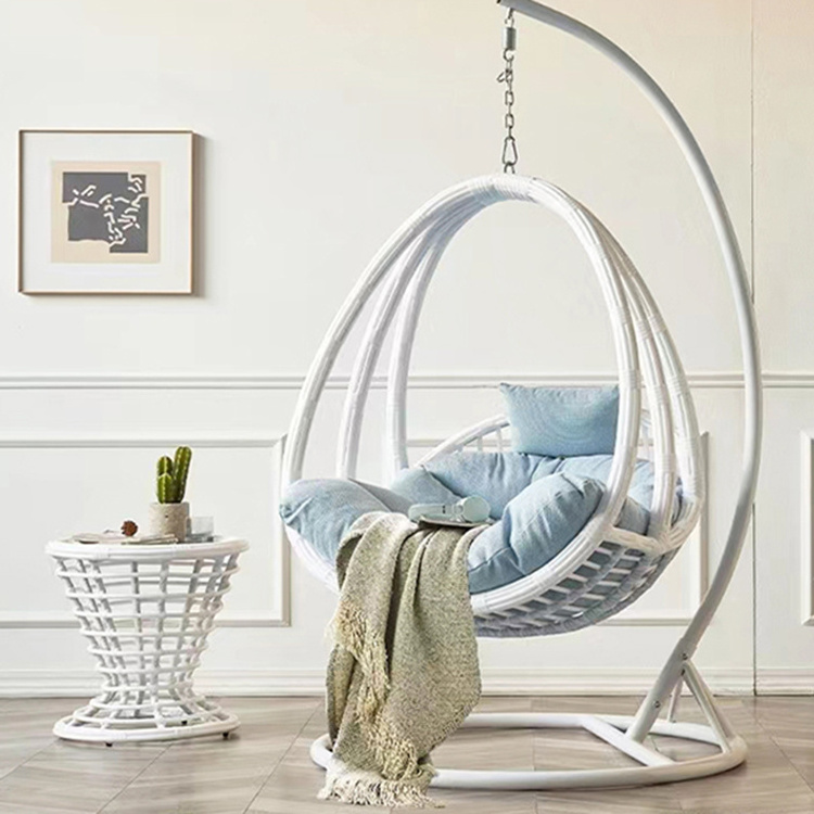 Outdoor Hanging Rattan Egg Chair Garden Swing Chair with Stand Hanging Egg Chair