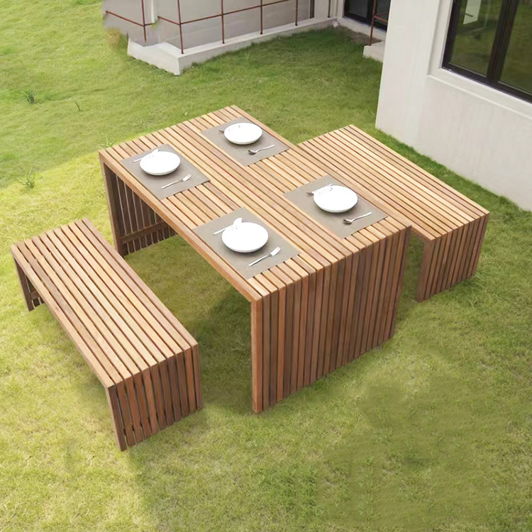 Park solid wood benches outdoor anti-corrosion tables and chairs leisure flower box combination