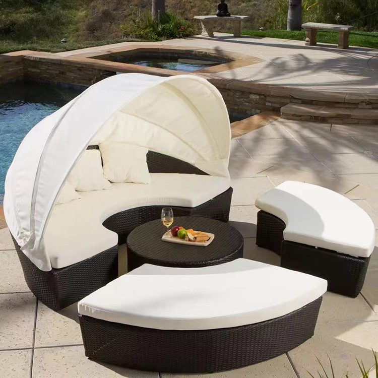 Garden round sofa balcony patio lounger pool beach sunbed wicker round bed set outdoor furniture