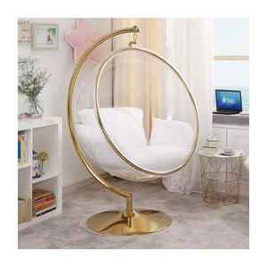 Patio outdoor furniture  Acrylic  Hanging chairs Floor Stand Type Swing Transparent Golden Bubble Chair for living room garden