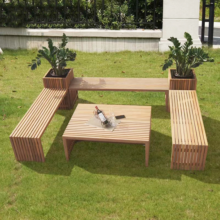 Design park chair indoor multi size solid wood leisure table and chairs outdoor wooden outdoor park bench