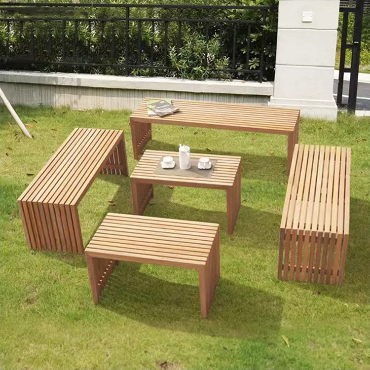 Park solid wood benches outdoor anti-corrosion tables and chairs leisure flower box combination