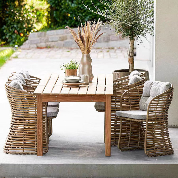 Modern rustic table and chairs set patio garden rattan chairs outdoor furniture sets