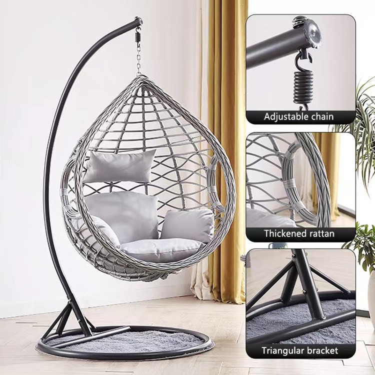 Living room chair rattan furniture double outdoor egg-shaped swing chair with stand