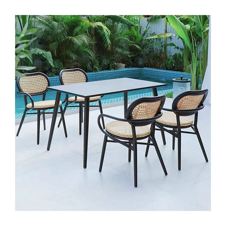 All Weather French Bistro Chairs Set garden cafe Multi Color PE Rattan Chair and table