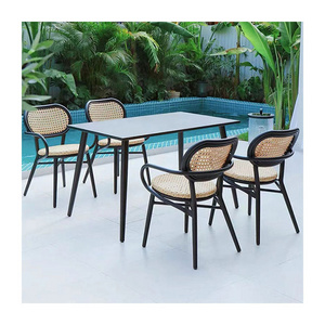 All Weather French Bistro Chairs Set garden cafe Multi Color PE Rattan Chair and table