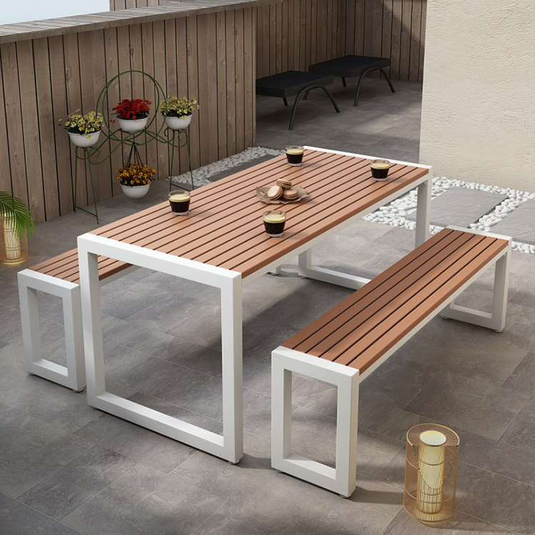 Outdoor dining table park plastic wood tables and chairs patio bench garden balcony tables and chairs combination