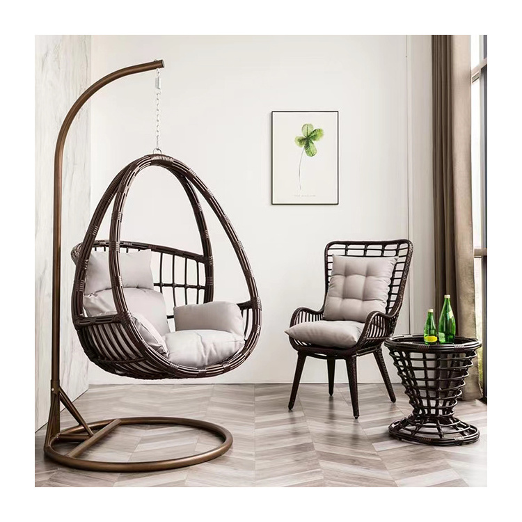 Outdoor Hanging Rattan Egg Chair Garden Swing Chair with Stand Hanging Egg Chair